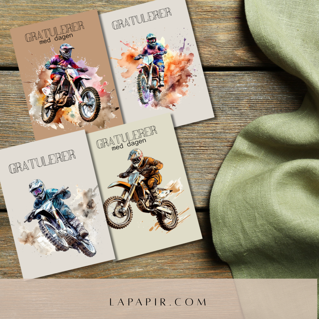 Gratulasjonskort PDF 4kort på 1 side Motorcross