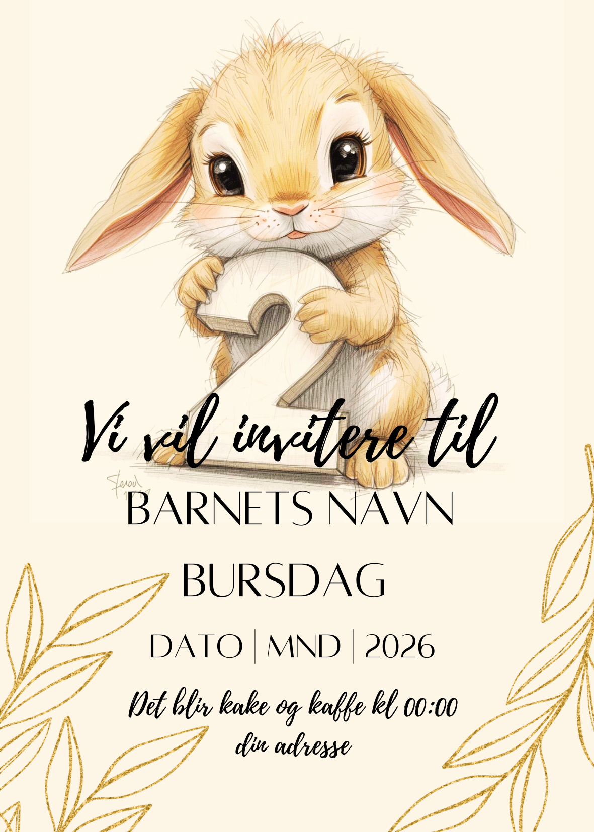 Digital Invitasjon Barnebursdag kanin