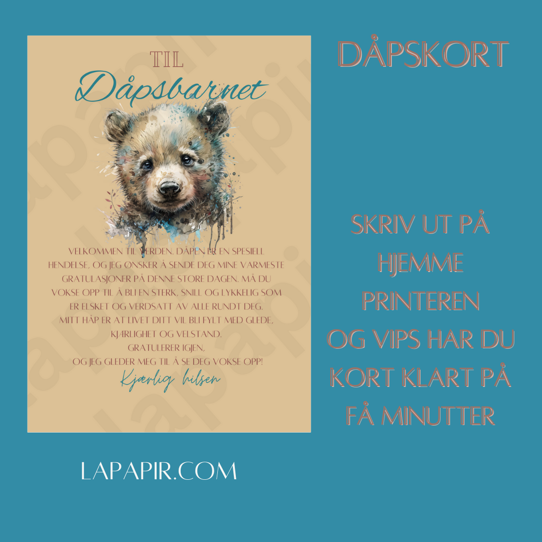 Dåpskort som er ferdig utfylt. Hva skal man skrive i dåpskort trenger du ikke tenke på, dette dåpskortet er ferdig utfylt og klar til å signeres av deg.