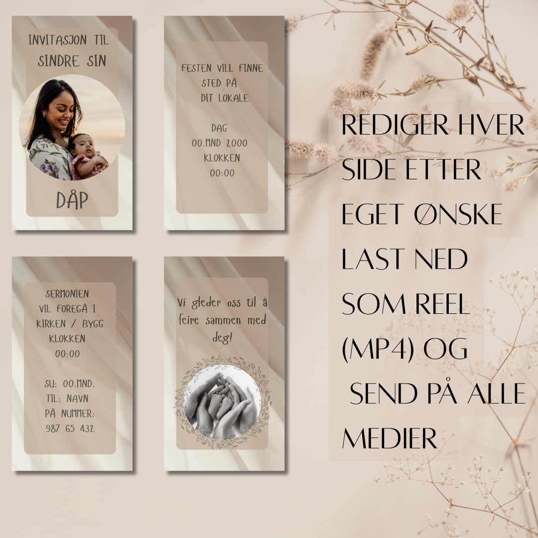 Digital Dåpsinvitasjon, Beige