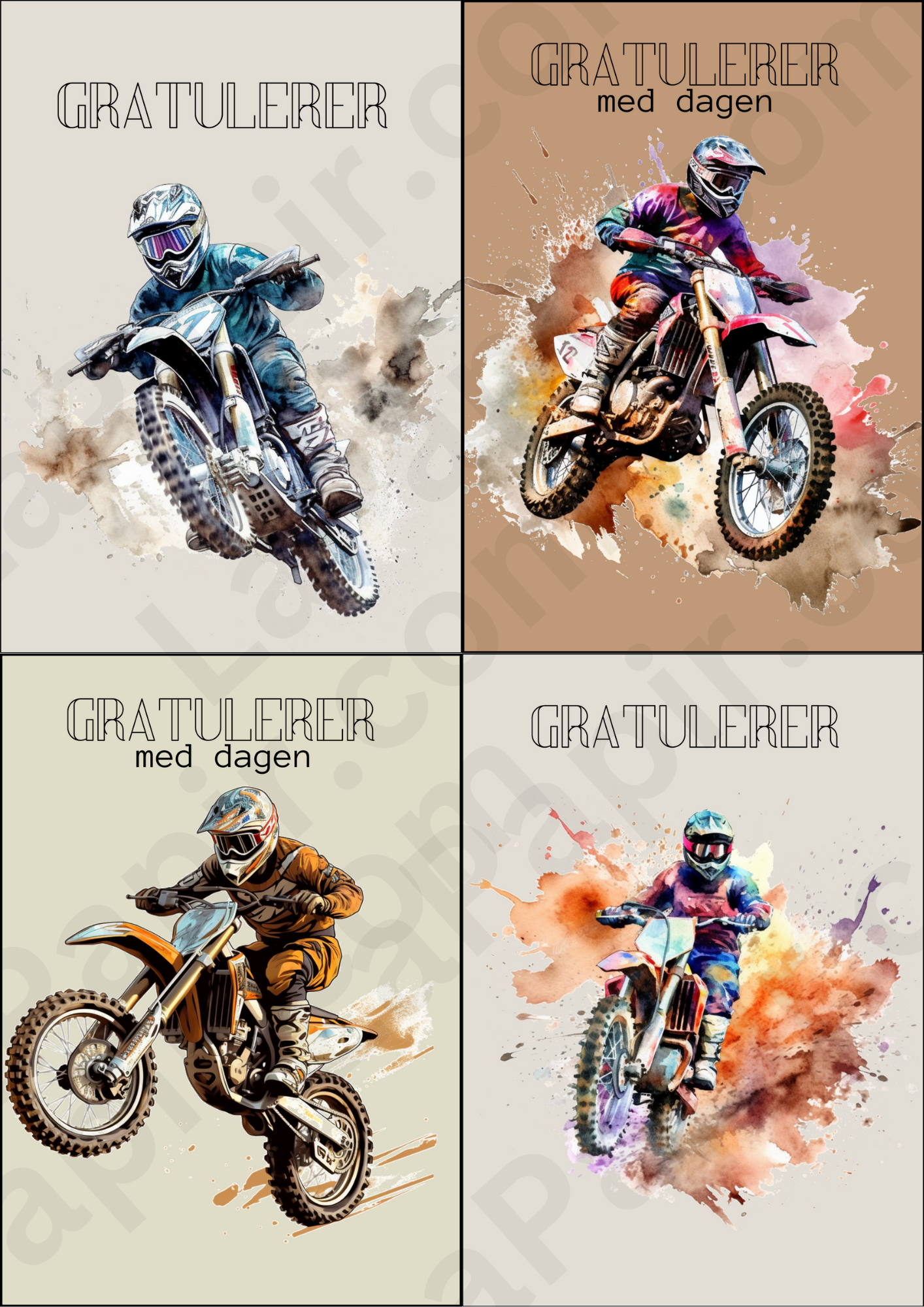 Gjør bursdagen ekstra spesiell med tøffe bursdagskort i motocross-tema! Denne PDF-en inneholder unike, actionfylte kort for motocross-entusiaster som du enkelt kan skrive ut hjemme. Perfekt for alle som elsker motorsport og fart!
Du får tilgang til PDF-en umiddelbart og kan skrive ut kortene så mange ganger du vil til eget bruk. Bare klipp ut kortene, så er de klare til bursdagsfeiringen!