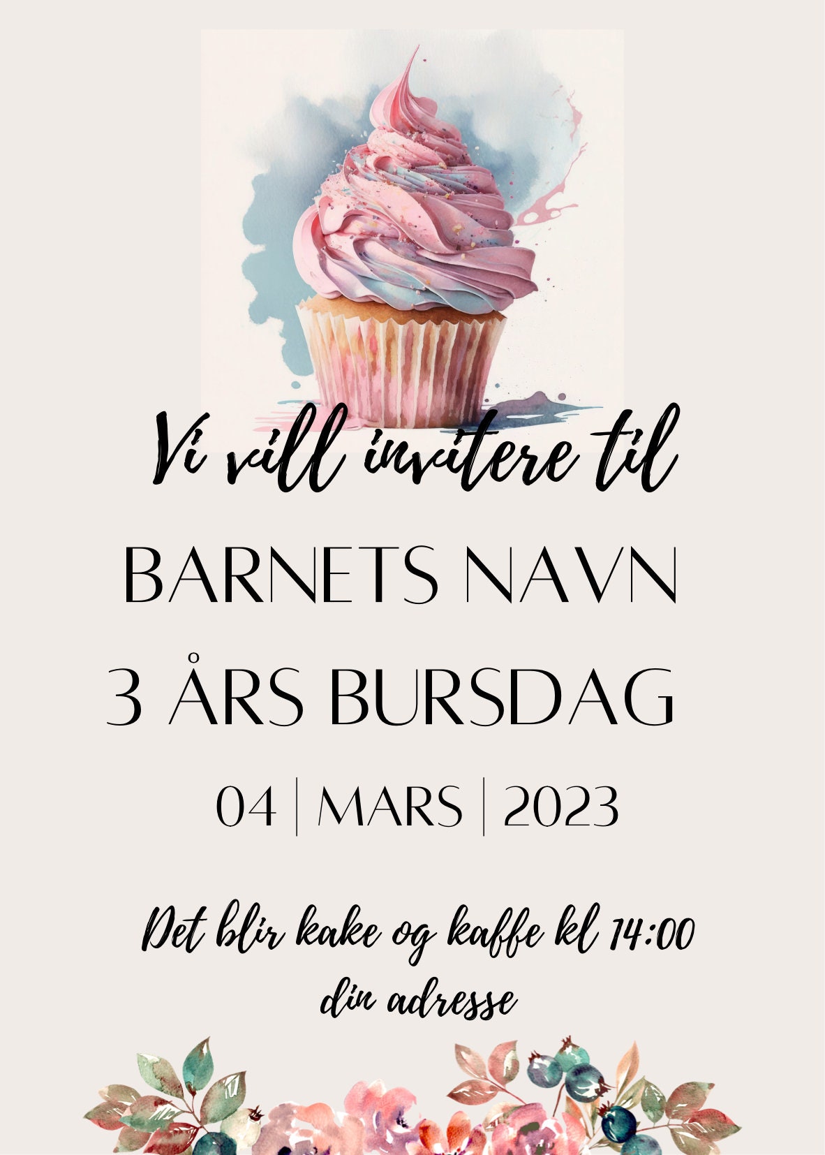 Hvordan kan du lage en invitasjon til barnebursdagen på PC? ved å bruke denne invitasjonmalen med ferdig utfylt tekst. Denne er utskriftbar og delbar digitalt