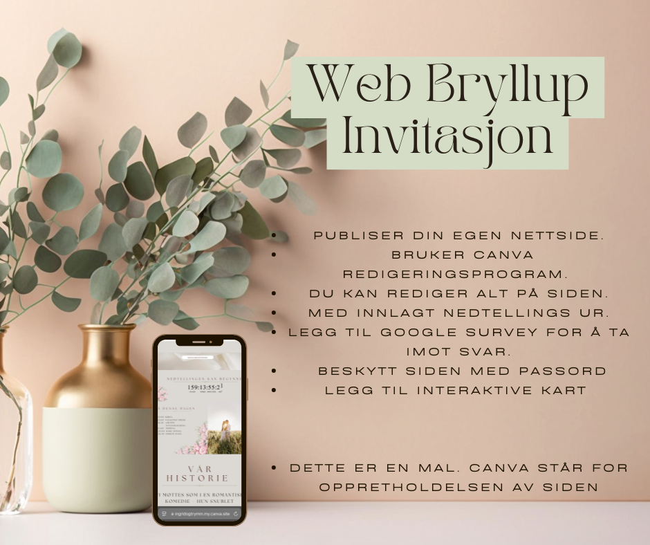Web Bryllupsinvitasjon MAL (Canava mal) Beige