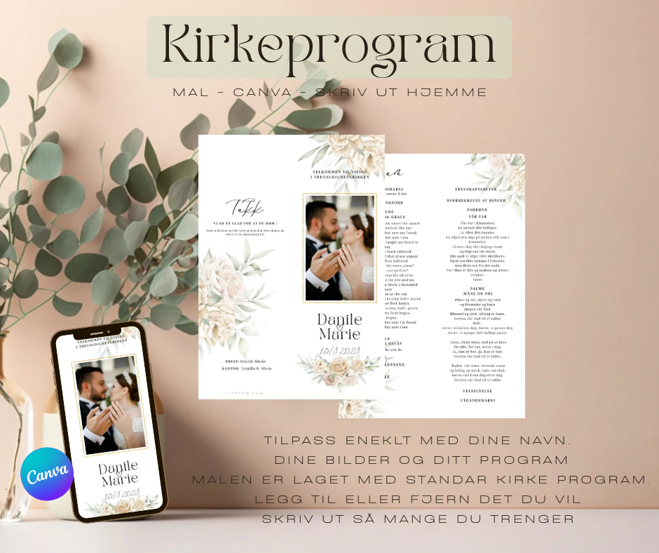Kirkeprogram for bryllup . Mal.