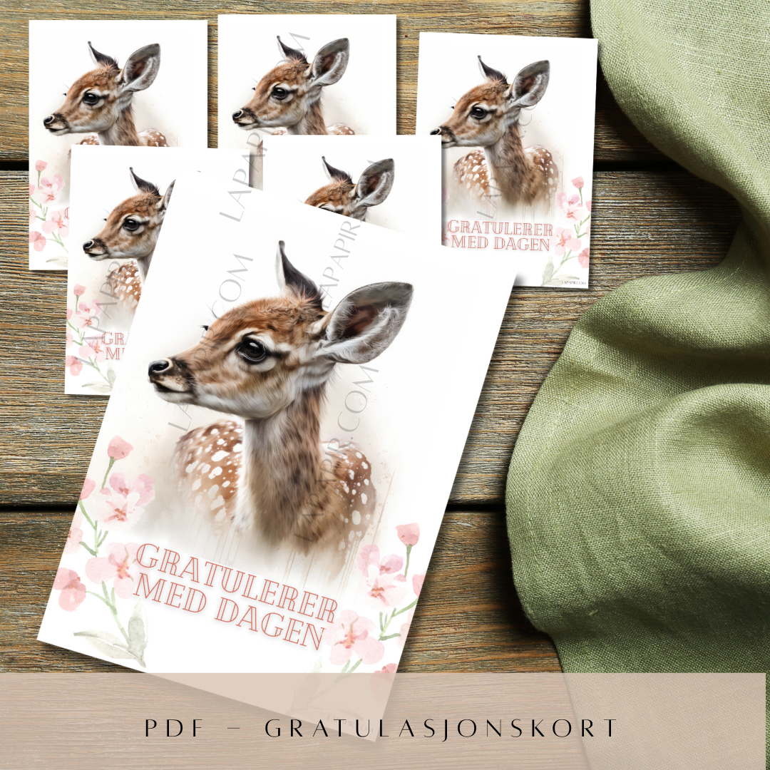 Gjør feiringen ekstra spesiell med vårt eksklusive gratulasjonskort! Etter kjøpet mottar du en&nbsp;PDF som du enkelt kan skrive ut hjemme – så mange ganger du vil! Perfekt for å spre glede på en kostnadseffektiv måte.