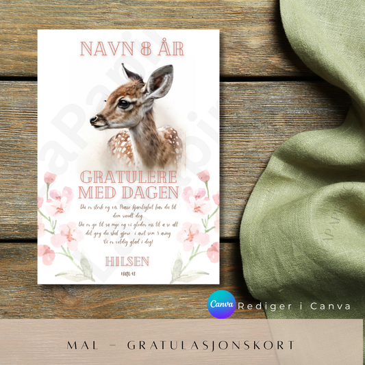 Med denne Canvamalen kan du lage et unikt bursdagskort på få minutter! Bruk din egen Canva-konto, eller opprett en gratis og rediger teksten slik du ønsker. Når du er fornøyd, skriver du ut kortet hjemme, og voilà bursdagskortet er klart!