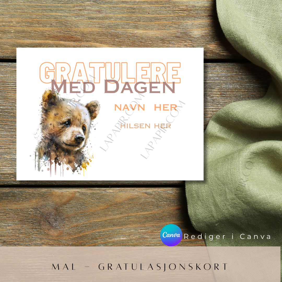 Bursdagskort, Bamse - Mal