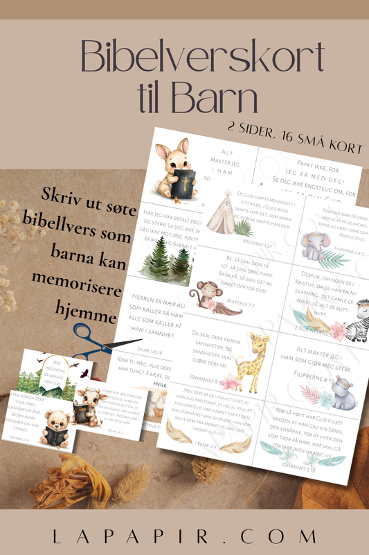 Gjør bibelstudiet engasjerende og morsomt for barna dine! Denne unike PDF-en inneholder nøye utvalgte bibelvers tilpasset barn, presentert på en kreativ og lettfattelig måte.