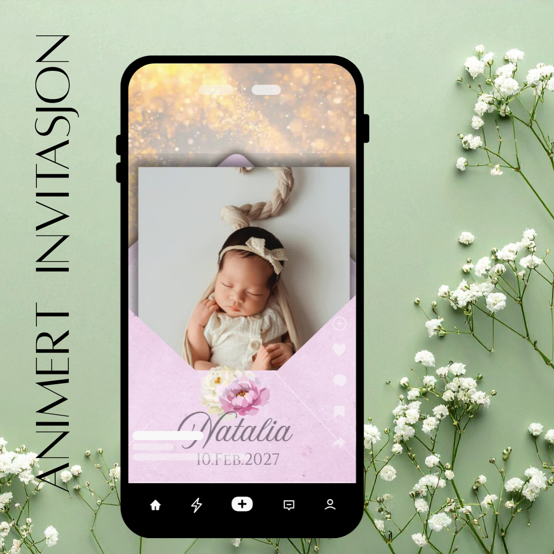 Annimert  Dåpsinvitasjon, rosa