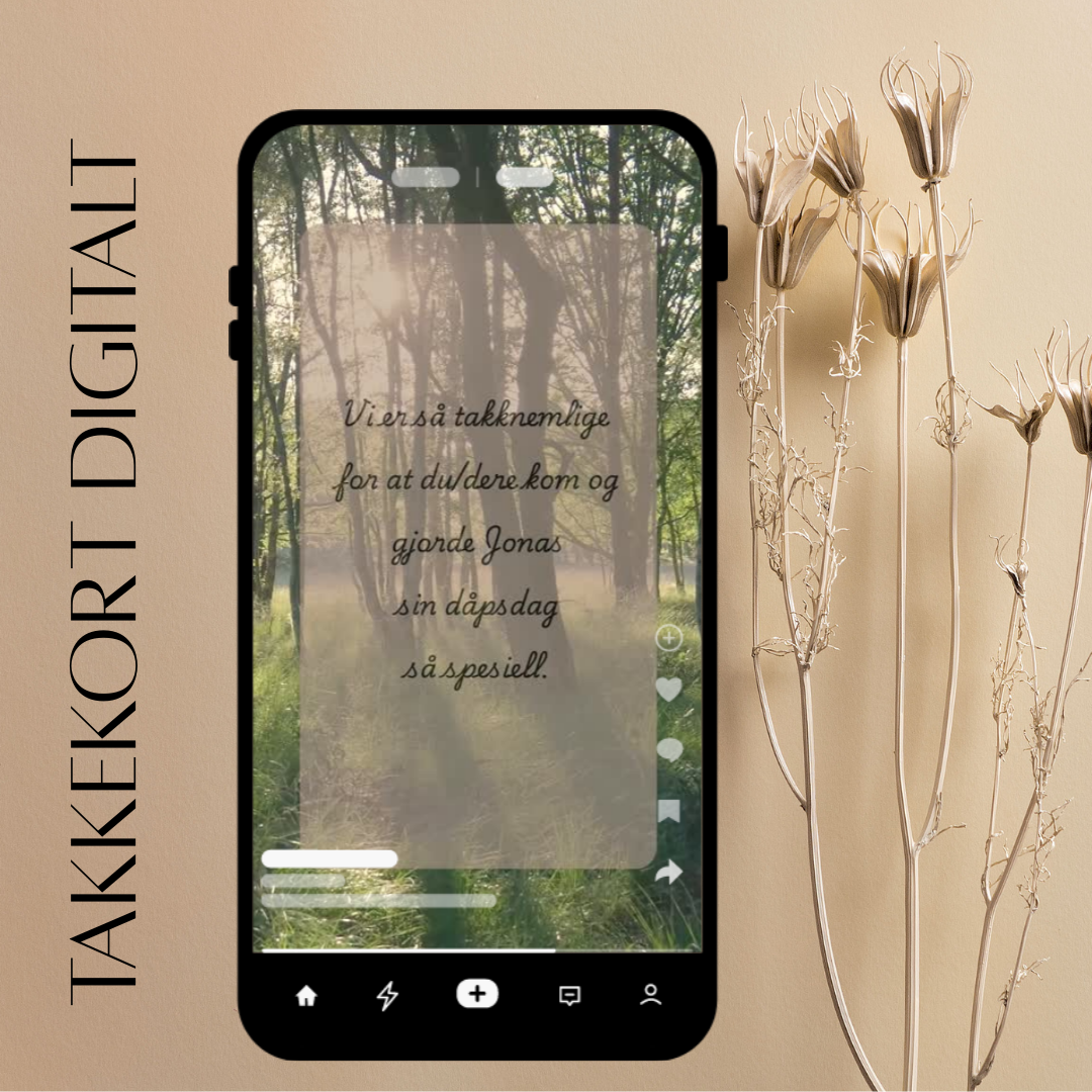 Lag et personlig og digitalt dåpskort med vår redigerbare Canva-mal. Kortet kommer i Reel-format (1080x1920) og kan enkelt tilpasses med bilder og tekst. Når du er ferdig, laster du ned en MP4 videohilsen – klar til å deles på Instagram, TikTok, e-post eller Messenger. Et moderne takkekort til dåp, laget med kjærlighet og delt med stil. Perfekt for deg som ønsker en enkel, vakker og mobilvennlig løsning.
