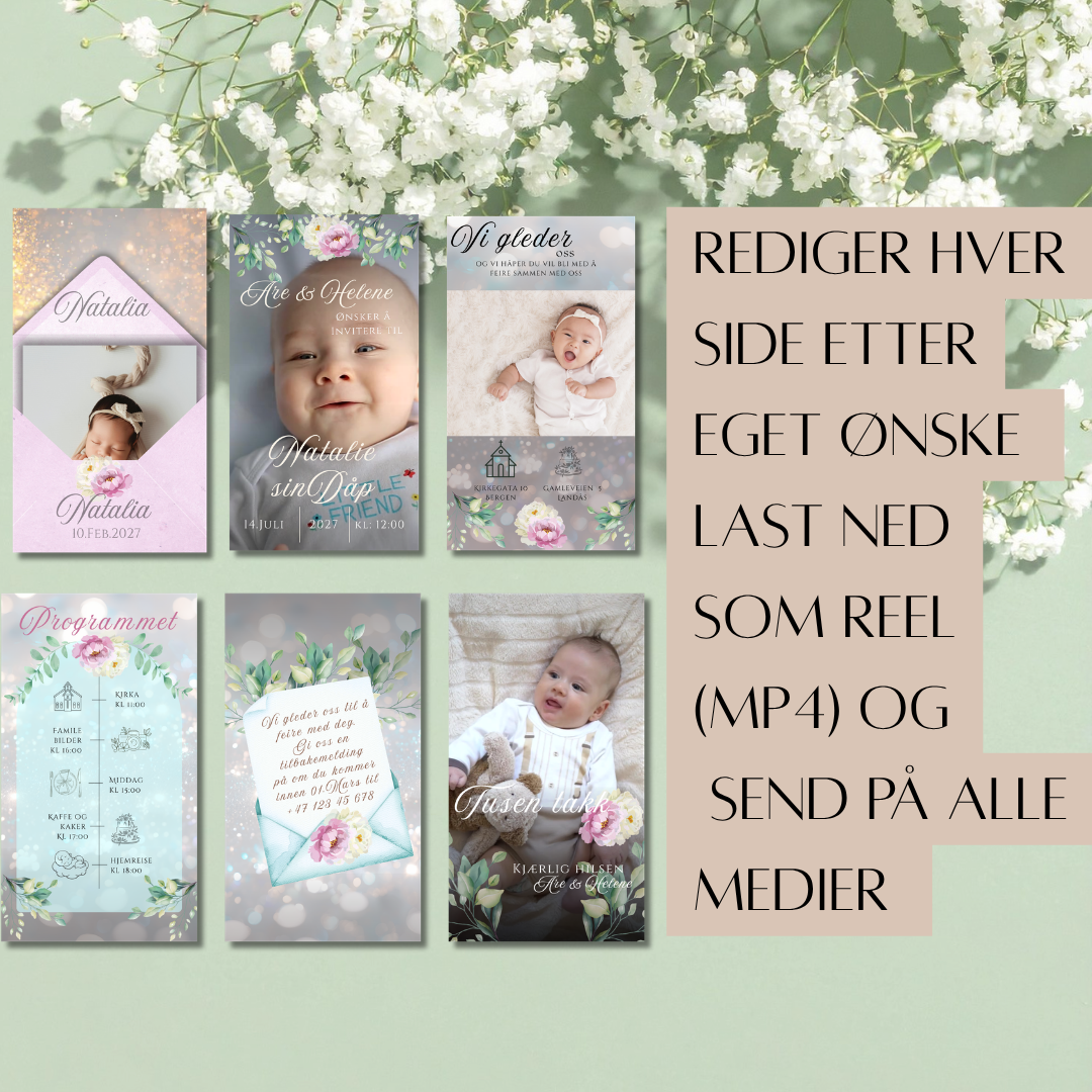 Annimert  Dåpsinvitasjon, rosa