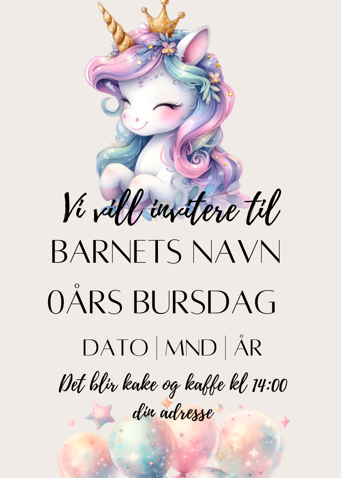 Digital Invitasjon bursdag, Unicorn motiv