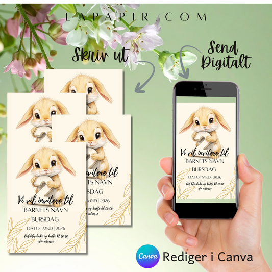 Digital Invitasjon Barnebursdag kanin