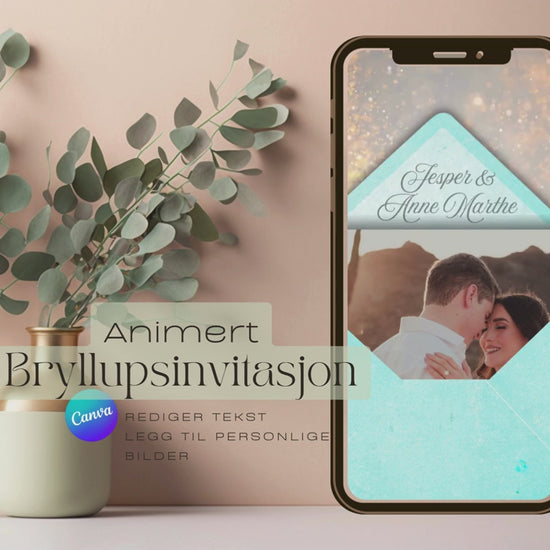 Tilpass invitasjonen med egne bilder, tekst, farger og skrifttyper&nbsp; alt etter din smak og tema. Du trenger ingen design-erfaring, bare noen få klikk, og du har en personlig bryllupsinvitasjon klar til deling.