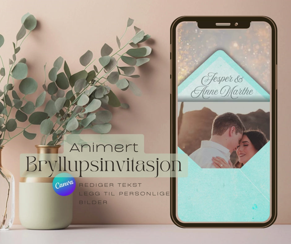 Tilpass invitasjonen med egne bilder, tekst, farger og skrifttyper&nbsp; alt etter din smak og tema. Du trenger ingen design-erfaring, bare noen få klikk, og du har en personlig bryllupsinvitasjon klar til deling.