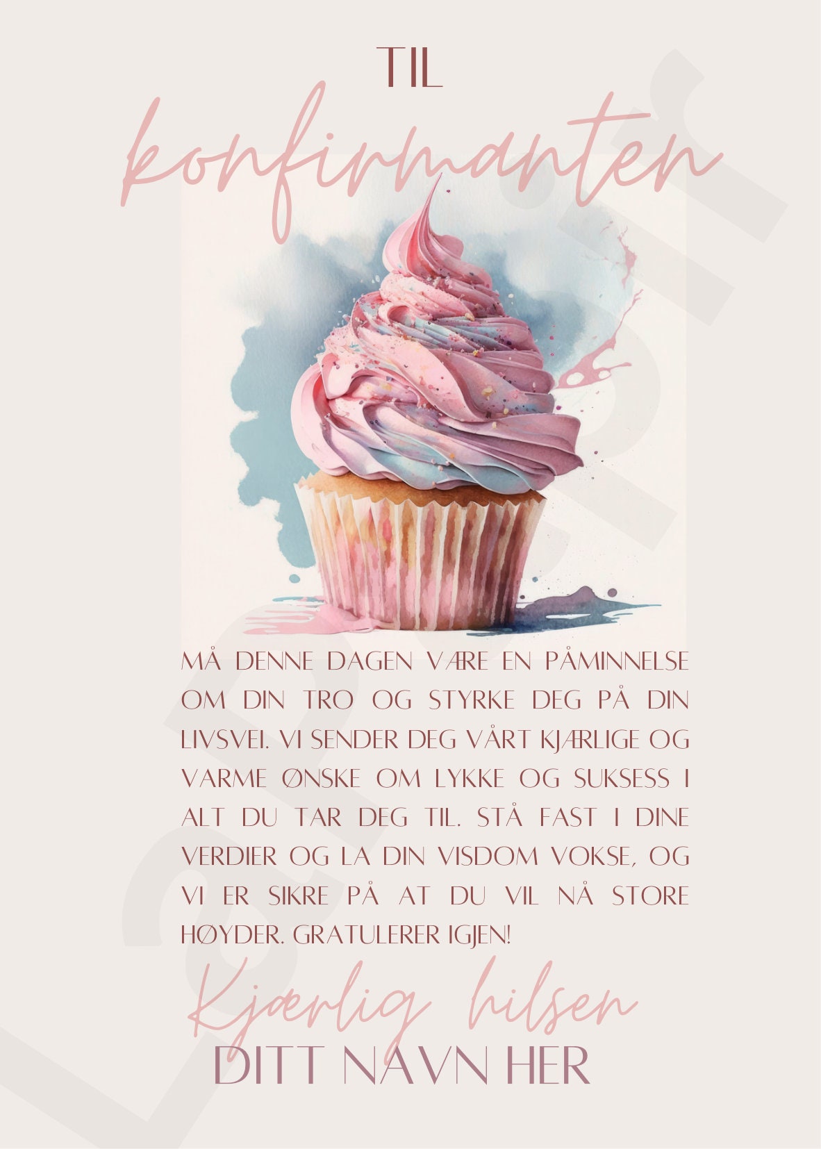 Konfirmasjonskort Cupcake - Mal